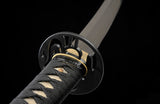 Hand Forge Samurai Wakizashi Clay Tempered With Black Scabbard Iron Tsuba