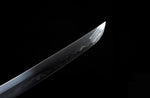Hand Forge Samurai Wakizashi Clay Tempered With Black Scabbard Iron Tsuba