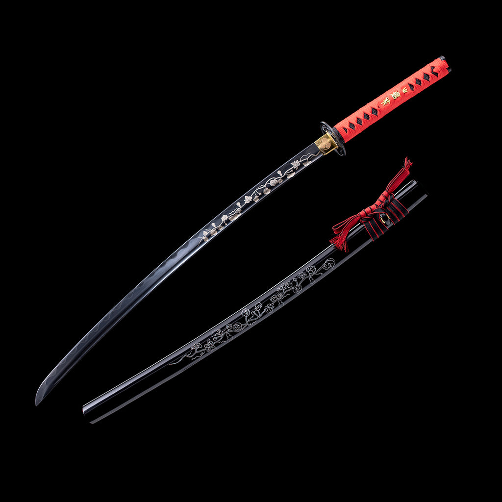 Handmade Katana,Real Japanese Samurai Katana Engraving Design Black Bl –  Sato Katana Forged