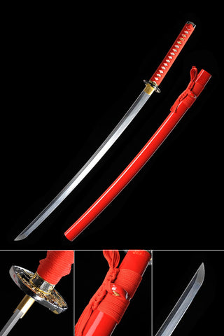 Red Katana High Carbon Steel Practice Katana Full Tang With Red Scabbard