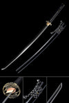 Authentic Japanese Katana,Folded Damasus Steel Hand Polishing Black Engraving Scabbard