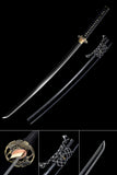 Authentic Japanese Katana,Folded Damasus Steel Hand Polishing Black Engraving Scabbard