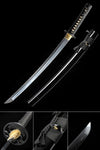 Hand Forge Samurai Wakizashi Clay Tempered With Black Scabbard Iron Tsuba