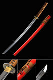 Red Katana,Handmade Japanese Samurai Full Tang Blade Red Scabbard