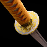 Yellow Katana,Handmade Golden Color Treated Engraving Iron Tsuba Katana