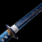 Blue Katana,Forging Samurai Katana Blue Engraving Japanese Style Hand Forged