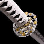 White Katana,Samurai Katana Manganese Steel Engraving White Scabbard