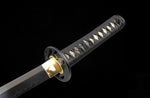 Hand Forge Samurai Wakizashi Clay Tempered With Black Scabbard Iron Tsuba