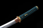 Samurai Wakizashi Japanese 1095 Steel Clay Tempered Blue handle