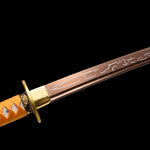 Yellow Katana,Handmade Golden Color Treated Engraving Iron Tsuba Katana
