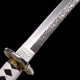 White Katana,Samurai Katana Manganese Steel Engraving White Scabbard