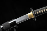 Hand Forge Samurai Wakizashi Clay Tempered With Black Scabbard Iron Tsuba