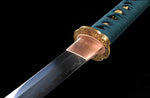 Samurai Wakizashi Japanese 1095 Steel Clay Tempered Blue handle