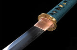 Samurai Wakizashi Japanese 1095 Steel Clay Tempered Blue handle