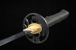 Hand Forge Samurai Wakizashi Clay Tempered With Black Scabbard Iron Tsuba