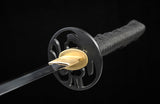 Hand Forge Samurai Wakizashi Clay Tempered With Black Scabbard Iron Tsuba