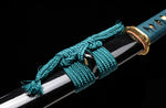 Samurai Wakizashi Japanese 1095 Steel Clay Tempered Blue handle
