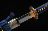 Real Clay Tempered Folded Steel Katana Hand Polishing Blue Handle Black Scabbard